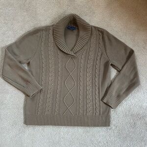 Karen Scott Rolled Mock-Neck Cable Knit Sweater Beige Heather Size Large EUC